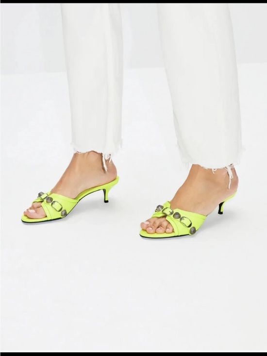 Balenciaga Shoes - BALENCIAGA Cagole Flou Yellow 50mm Sandal Kitten Heels
